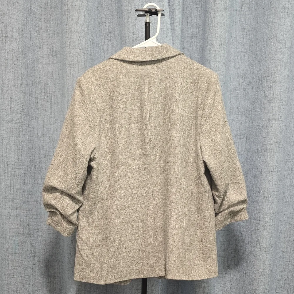 H&M Light Gray Women's Textured Blazer 3/4 Scrunched Sleeves Size Large - Picture 8 of 9